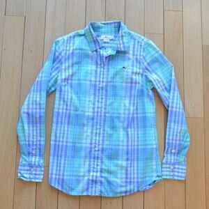 Vineyard Vines Button Down Shirt Blue Green Plaid Size 2